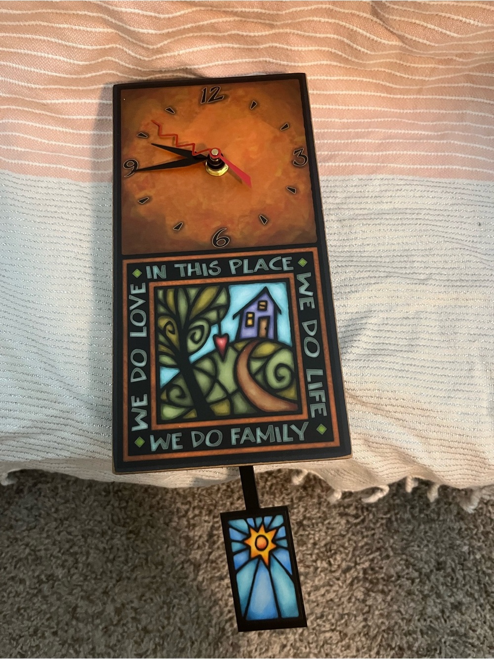 MAC Cosmetics Orange and Multicolor Decorative Pendulum Wall Clock
